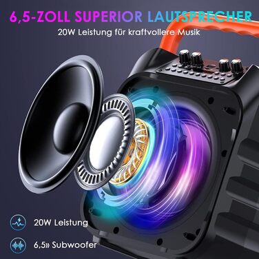 Портативна караоке-машина з 2 мікрофонами, Bluetooth, RGB-підсвічування, TF/USB/FM/AUX, TWS для дорослих та дітей