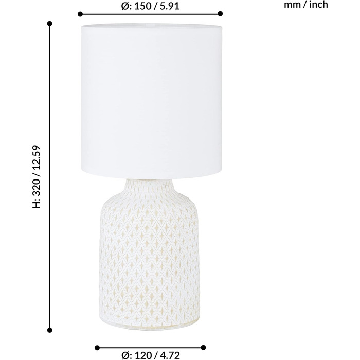 Настільна лампа EGLO Bellariva: кераміка кремового кольору, тканина білого кольору, з вимикачем, E14