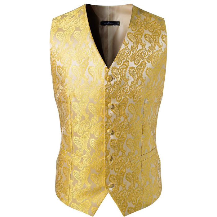 Чоловічий набір: краватка, кишеньковий хустинка, візерунок пейслі, 4 предмети (4XL, золото-жовтий)