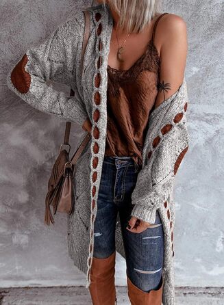 Кардиган жіночий HOBIBEAR Casual Oversized, теплий в'язаний, сірий, з V-подібним вирізом