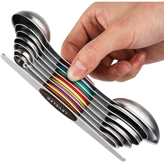 9-Piece Magnetic Double-Head Measuring Spoon Set and Colored Measuring Cups/Spoons for Precise Baking and Cooking (Colored)