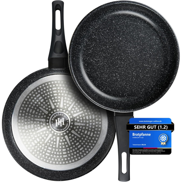 Сковорода HARMONY HUB 28 см з антипригарним покриттям – індукційна сковорода з індикатором нагріву, для всіх типів плит, довговічна, без PFOA, чорна