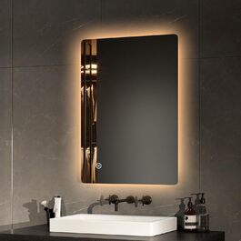 Дзеркало для ванної кімнати EMKE з підсвічуванням 80x60 см, 3 кольори світла, диммування, сенсорне, антизапар, автоматичне вимкнення (70x50 см)