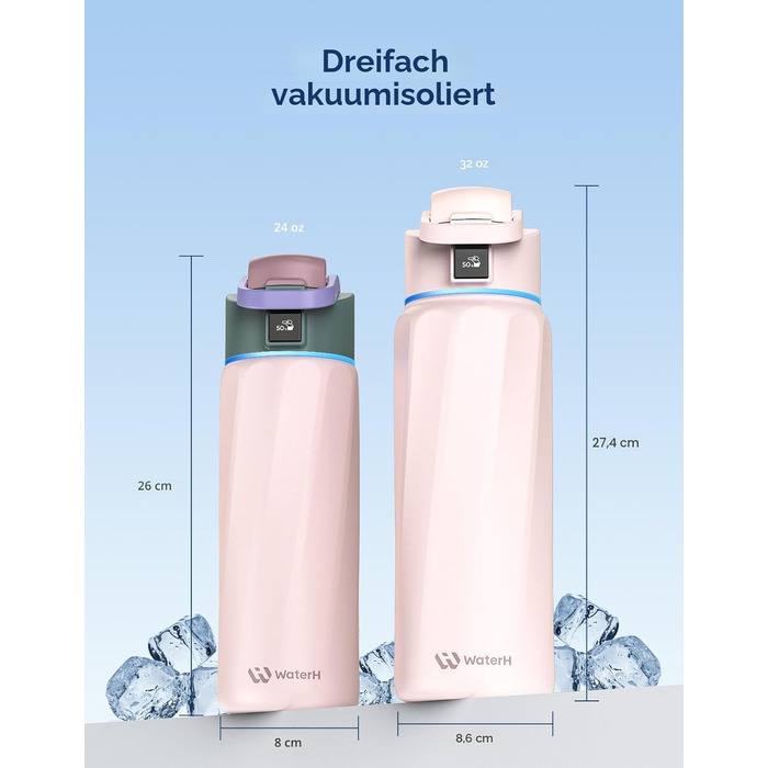 Розумна пляшка для води WATERH Boost з нагадуванням та трекером, 946 мл, нержавіюча сталь, рожева