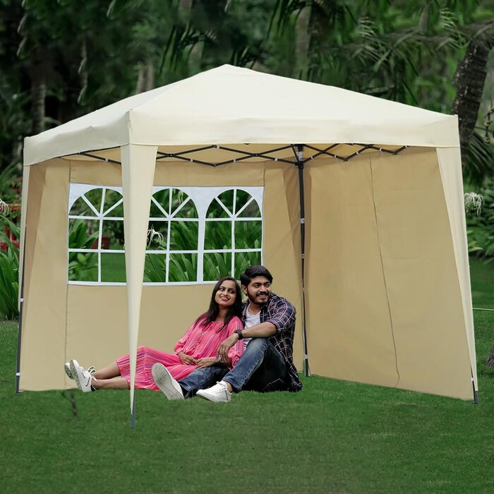 2.5x2.5m Folding Patio Canopy, Water-Resistant, Steel and Polyester (Beige)
