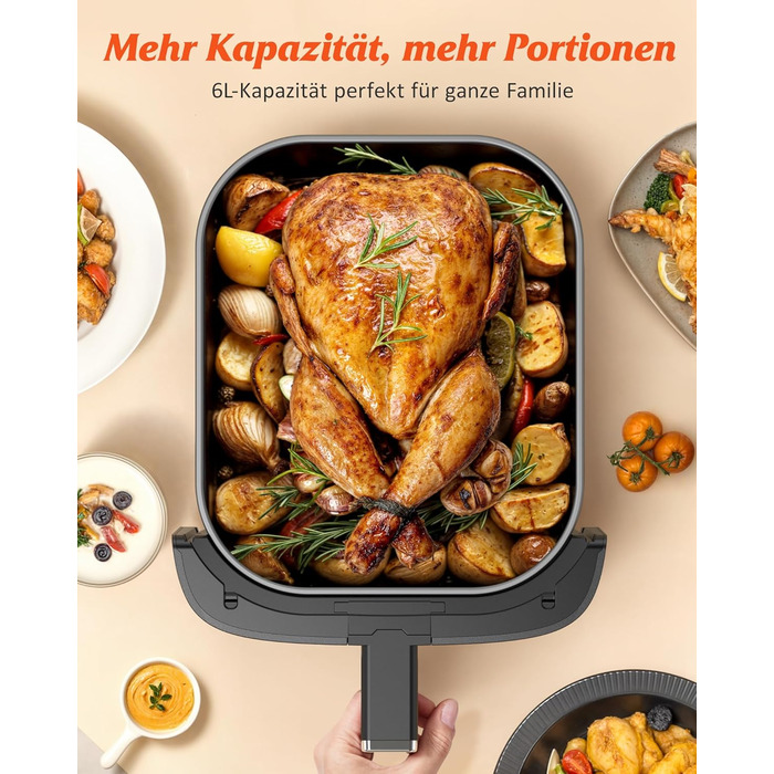 Фритюрниця повітряна Innsky 6L, 8-в-1, 1500W з LED-touchscreen, чорна. Енергозберігаюча, для 3-5 осіб, 50dB, миється в посудомийній машині