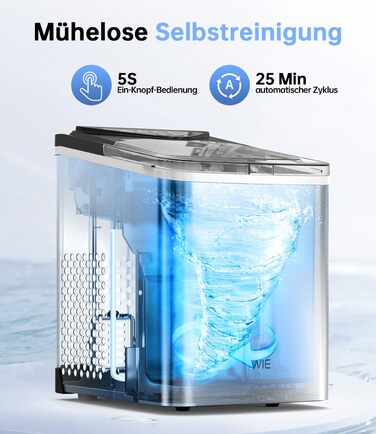 Машина для приготування льоду WIE 1.3L, 9 кубиків за 6 хвилин, тиха, самоочисна, для кухні, офісу, бару, вечірки (срібляста)