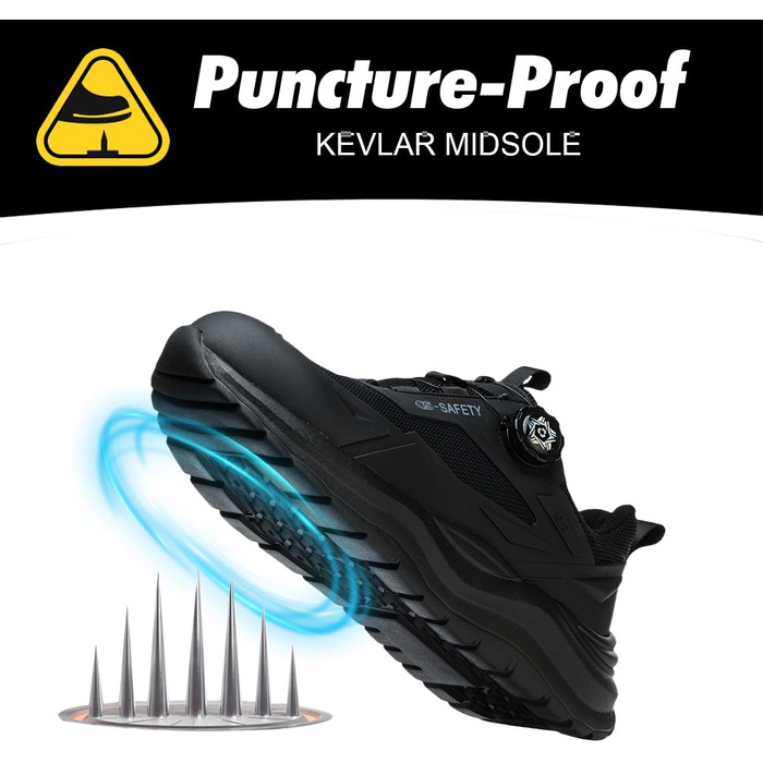 Робочі черевики чоловічі/жіночі, захисні черевики зі сталевою капами, легкі, неслизькі, дихаючі, водонепроникні, літні, чорні. Розмір 47 EU (відповідає 46.5 M105)