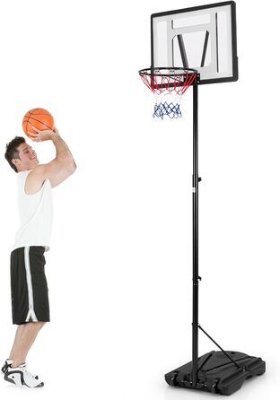 COSTWAY Adjustable Height Basketball Stand - Outdoor Basketball Hoop with Stand & Wheels - Mobile Basketball System with Ball Storage - for Kids & Adults (172-305cm)