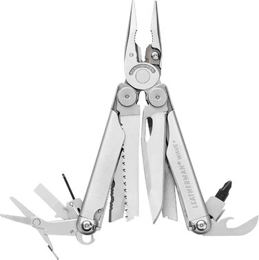 Leatherman Wave+ Мультитул - 18-в-1: інструмент з нержавіючої сталі з лезами, плоскогубцями та кусачками для дроту - аксесуари для кемпінгу, спеціальне видання (срібний)