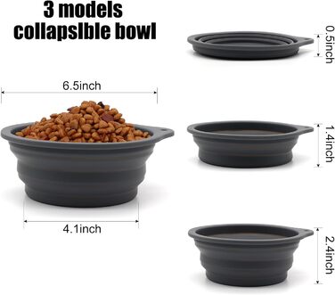 SLSON 2 миски для собак та котів, інтегровані, складні, без краю, з пластику, 600 мл (сірий + рожевий)