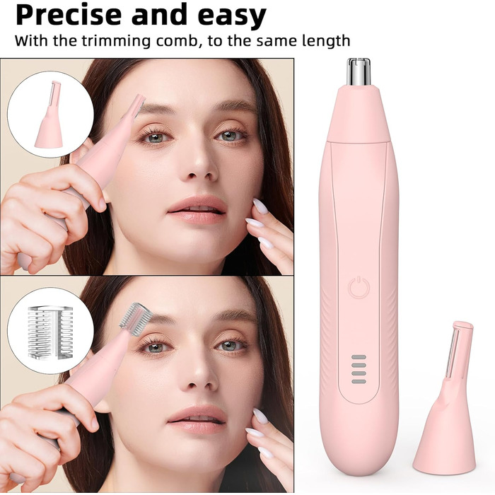 Триммер для носа та вух для жінок: безболісний, USB, 2-в-1, рожевий