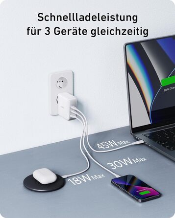 Зарядний пристрій Anker Nano II 100W: 3 порти USB-C для MacBook Pro/Air, iPad, Galaxy, iPhone та інших пристроїв