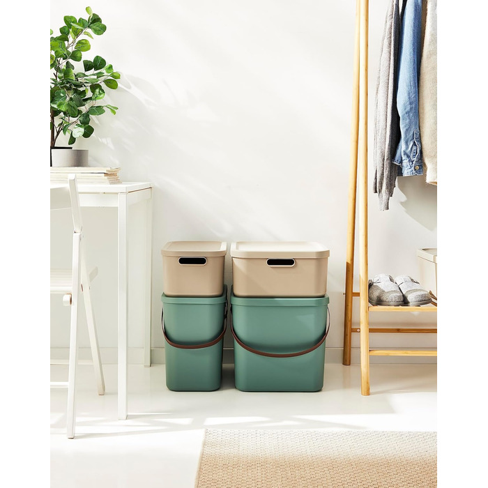 Rotho Albula Storage Box 40l with Lid, Plastic (Recycled PP), Green, 40l (40.0 x 40.0 x 34.0 cm)