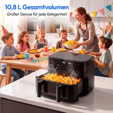 Аерофритюрниця з двома камерами MEDION P25 XXL Flex M, 10.8 л, без PFAS, чорна