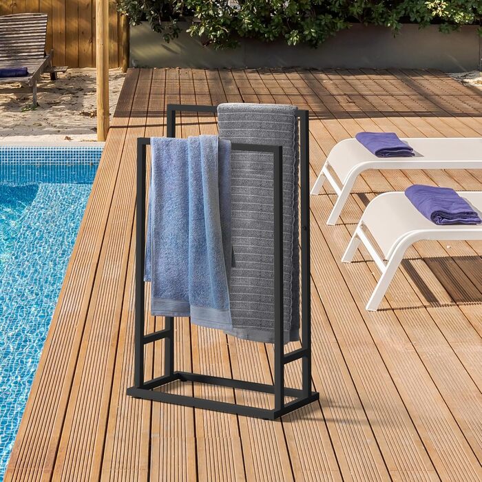 Підставка для рушників на підлозі, металева, з 2 перекладинами, чорна, для ванної кімнати, стабільна, економна