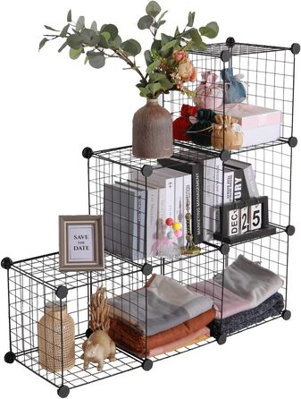 YCOCO Storage Shelf with 6 Cube Shelves, Bookshelf, Bookshelf for Bedroom, Office, Dorm Room, University, Living Room, Black. (Wire-6 Cubes)