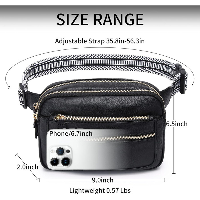 Чоловіча та жіноча поясна сумка з шкіри, універсальна, на пояс/через плече, чорна, 9#