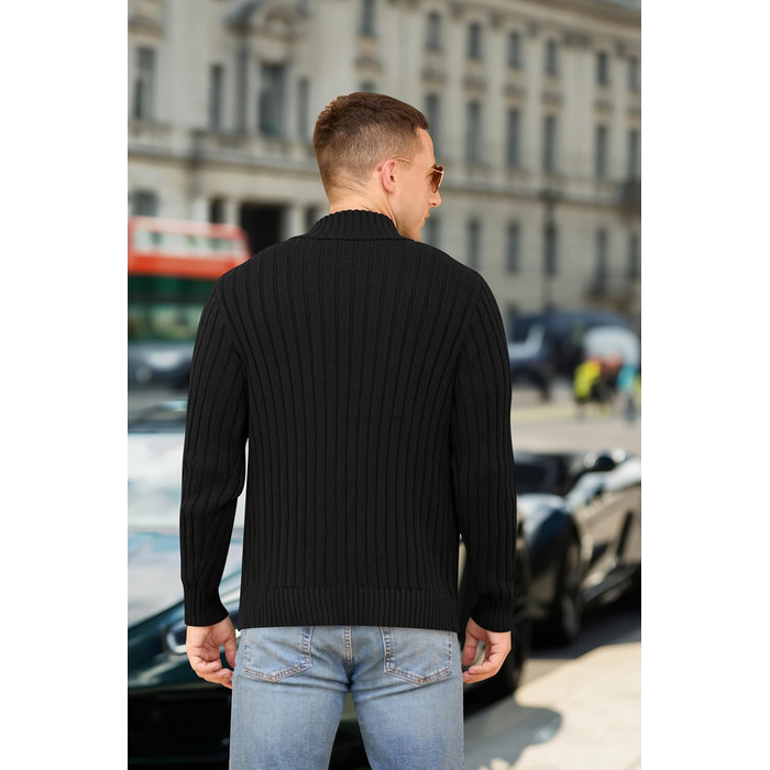 Чоловічий в'язаний кардиган NITAGUT з капюшоном, теплий, з блискавкою, в'язаний пуловер, вінтажний, в'язаний, чорний (M)