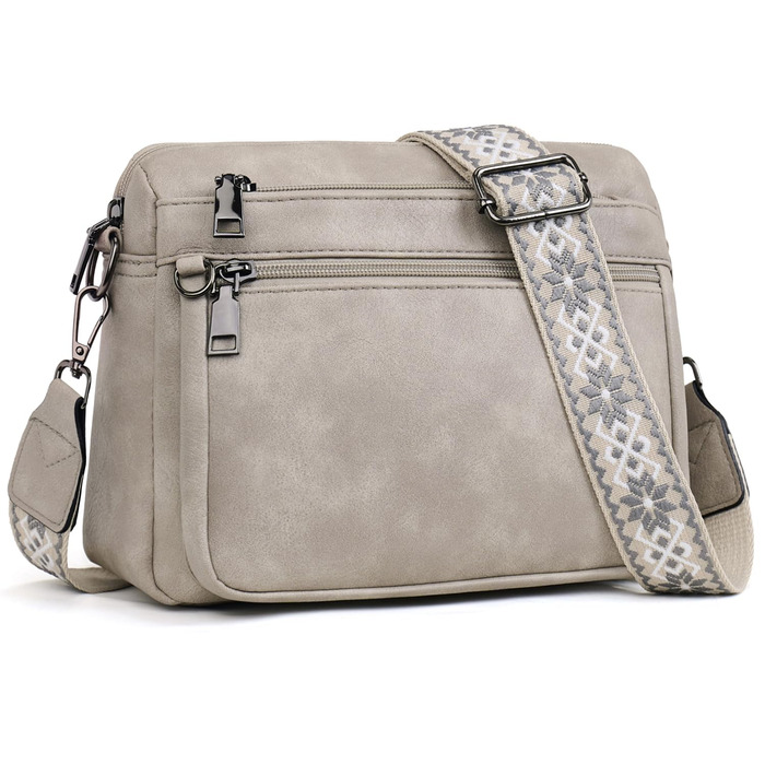 Сумка жіноча через плече MUIIKOLA середнього розміру, екошкіра бежево-сірого кольору, м'який широкий ремінь