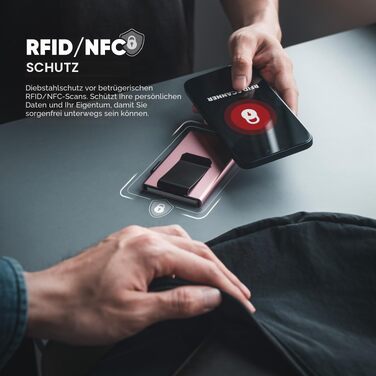 Мінімалістичний гаманець для карток VULKIT з RFID-захистом та Pop-Up механізмом, тонкий кредитний картхолдер з грошовою затискачкою (Колір: Rose Gold)