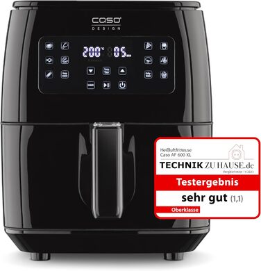 CASO AF 600 XL - large hot air fryer with a 6L basket volume, 12 automatic programs, sensor-touch control, timer from 1-60 minutes, removable basket (dishwasher-safe)