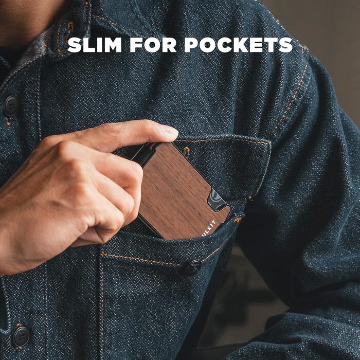 VULKIT: Шкіряне картхолдер з відділенням для грошей, RFID-захистом та Airtag, для чоловіків, Lite-walnut