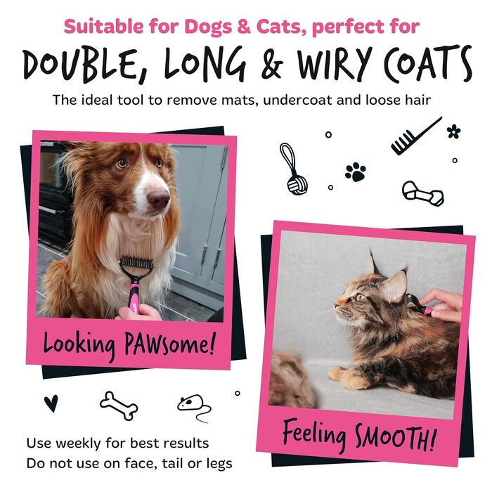 Bugalugs Щітка для грумінгу домашніх тварин: двосторонній вичісування та видалення підшерстка, для собак та котів
