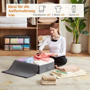 Коробки для зберігання під ліжко Lifewit, 3 шт., 40 л, сірі, з кришкою