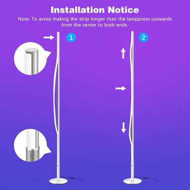 LED-лампа Fortand кутова, WiFi, RGBCW, диммування, для вітальні/спальні, з пультом, сумісна з Alexa/Google Home, 155 см (кругла база)