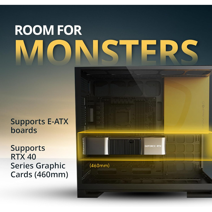 Корпус для ігрового ПК Geometric Future M5 з темперованим склом, Mid Tower, E-ATX/ATX, сталь 1.2mm, Type C, без інструментів, підтримка радіатора 420/360, подвійний відсік, GEO-M5-BNY (чорний/жовтий)