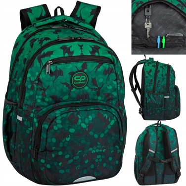 Багатовідсіковий шкільний рюкзак CoolPack, чорно-зелений, 26 л