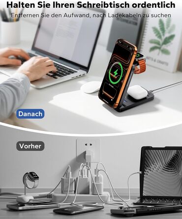 Magsafe зарядна станція 3-в-1 для Apple Watch та iPhone (чорна) – швидка зарядка, адаптер 20W