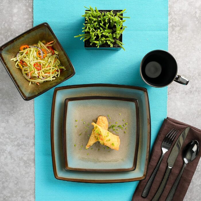 Сервіз Gibson Elite Tequesta з каменю, квадратний, на 4 персони (16 шт), тауп