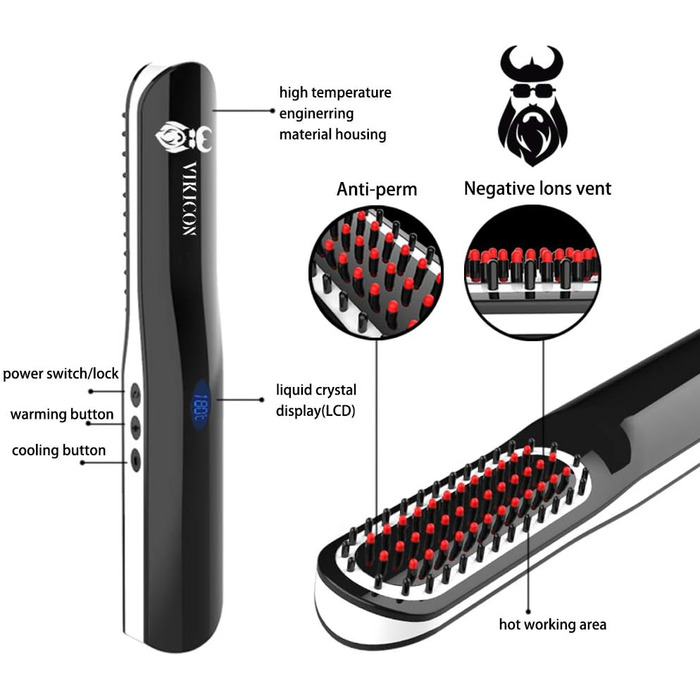 Men's Beard Straightening Brush - Cordless Travel Size with Auto Shut-Off & Anti-Scald Protection