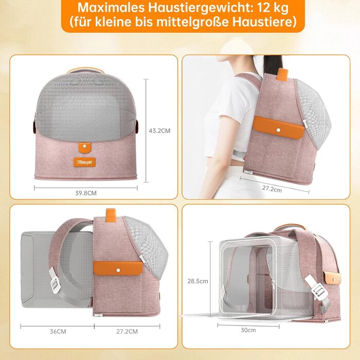 Розширюваний рюкзак для кота - рюкзак-переноска для тварин з дихаючим 4D-сіткою, для собак та котів до 12 кг (Рожевий)
