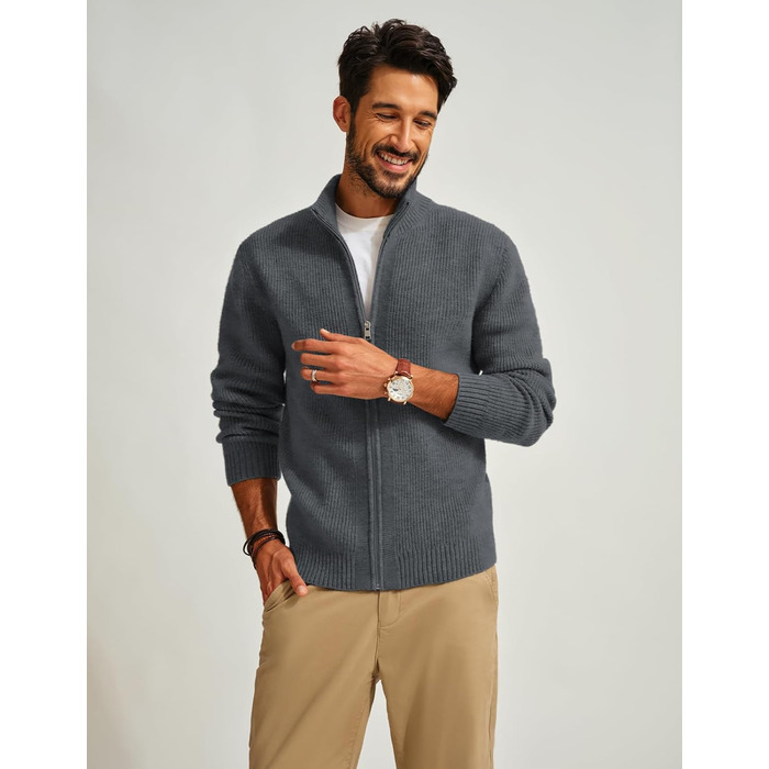 Чоловіча в'язана жилетка-ветровка PJ PAUL JONE з коміром-стійкою та блискавкою, зимова модель, колір блакитно-сірий (S)