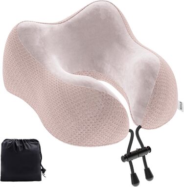 Подушка для шиї Estefanlo для подорожей: автомобіль, літак, офіс. Memory Foam, м'який велюровий чохол (рожевий)