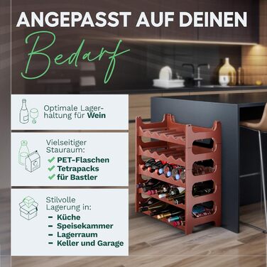 Novaliv Brown Modular Bottle Rack for 72 Wine Bottles - Stackable, Expandable, Robust - Ideal for Wine Storage in Cellars, Restaurants & Homes, Drinks Cabinet, Stackable Wine Rack