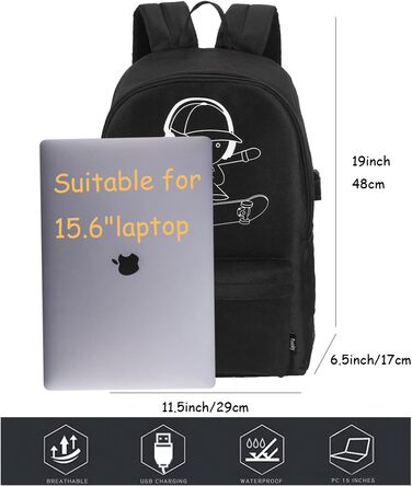 Шкільний рюкзак для хлопчика BSTcentelha з USB-портом та зарядкою, чорний