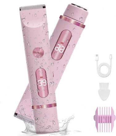 Триммер для жінок, електробритва з двома лезами, для тіла та бікіні, водонепроникний IPX7, рожевий