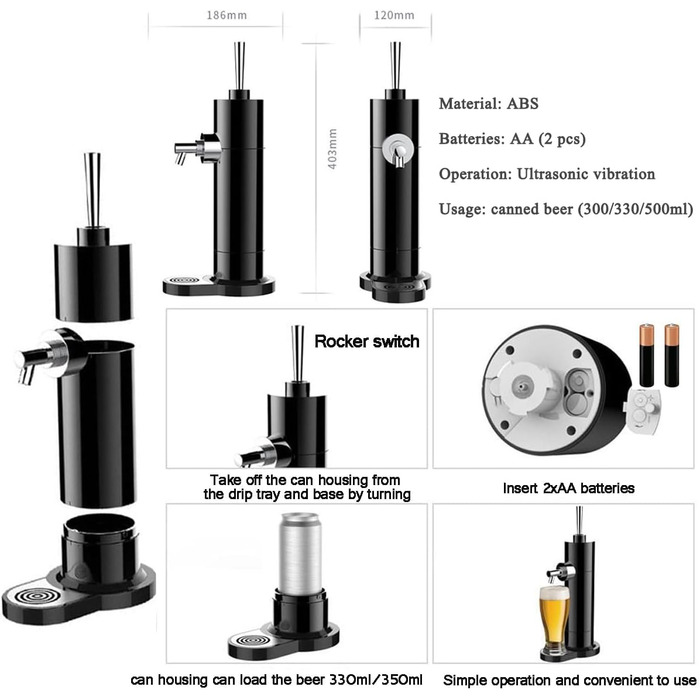 Насос для пива Perfect Draft: диспенсер для дозованого пива з банок, генератор пінки, для дому, срібний