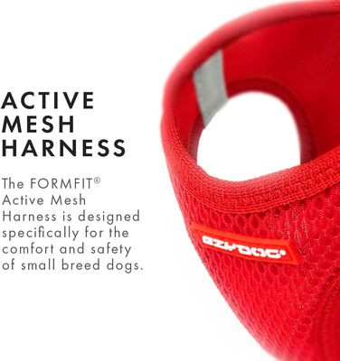 Шлейка для собак EzyDog FORMFIT для маленьких собак – дихаюча сітка 3D Air Mesh, легка, регульована, з відбиваючими елементами та міцним D-подібним кільцем (XS, Червона)
