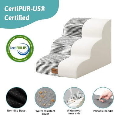 Dog Stairs for Small Dogs 50cm, Pet Stairs for Bed made of High-Density Sponge, Dog Stairs Dog Ramp with Washable Cover and Non-Slip Bottom, 40x72x50cm, 4 Steps, (White/Black, 3 Steps (40x57x40cm))