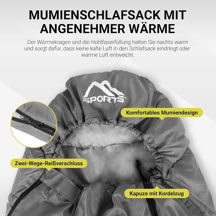 Спальний мішок MSports Premium Outdoor з ременем для перенесення – вибір для весни/літа (200GSM) або осені/зими (300GSM) для кемпінгу, подорожей, фестивалів – теплий мумієподібний спальний мішок оливкового кольору (сріблясто-сірий, 200 GSM – весна/літо)