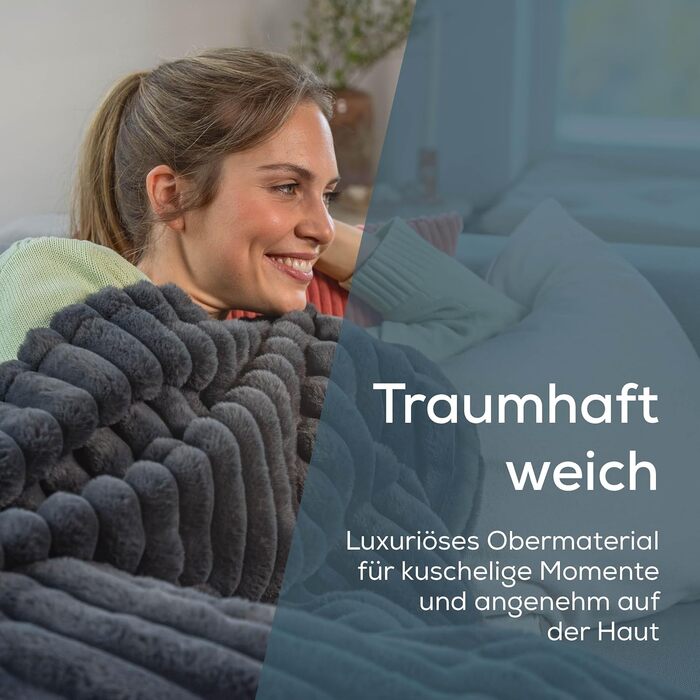 Електрична ковдра Beurer HD 75 Nordic з штучним хутром, 6 температурних режимів, автовимкнення, 180x130 см, бежево-коричнева