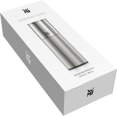 Мельниця WMF Signature Pro: перечна та соляна, з керамічним млинком, регулюванням помелу, нержавіюча сталь, ручна, срібна