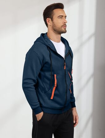 Світшот з капюшоном Aulemen для чоловіків з блискавкою, лангрукавний, з кількома кишенями, Slim Fit, для повсякденного носіння та спорту (Синій, XL)