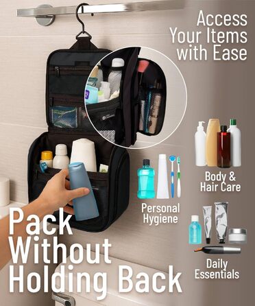 Сумка-органайзер для косметики та туалетних аксесуарів D&D - чорна, на гачку, для подорожей