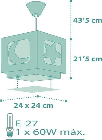 Children's Lamp Pendant Light Hanging Lamp Fluorescent Moon and Stars MoonLight green, 24 x 24 x 21 cm